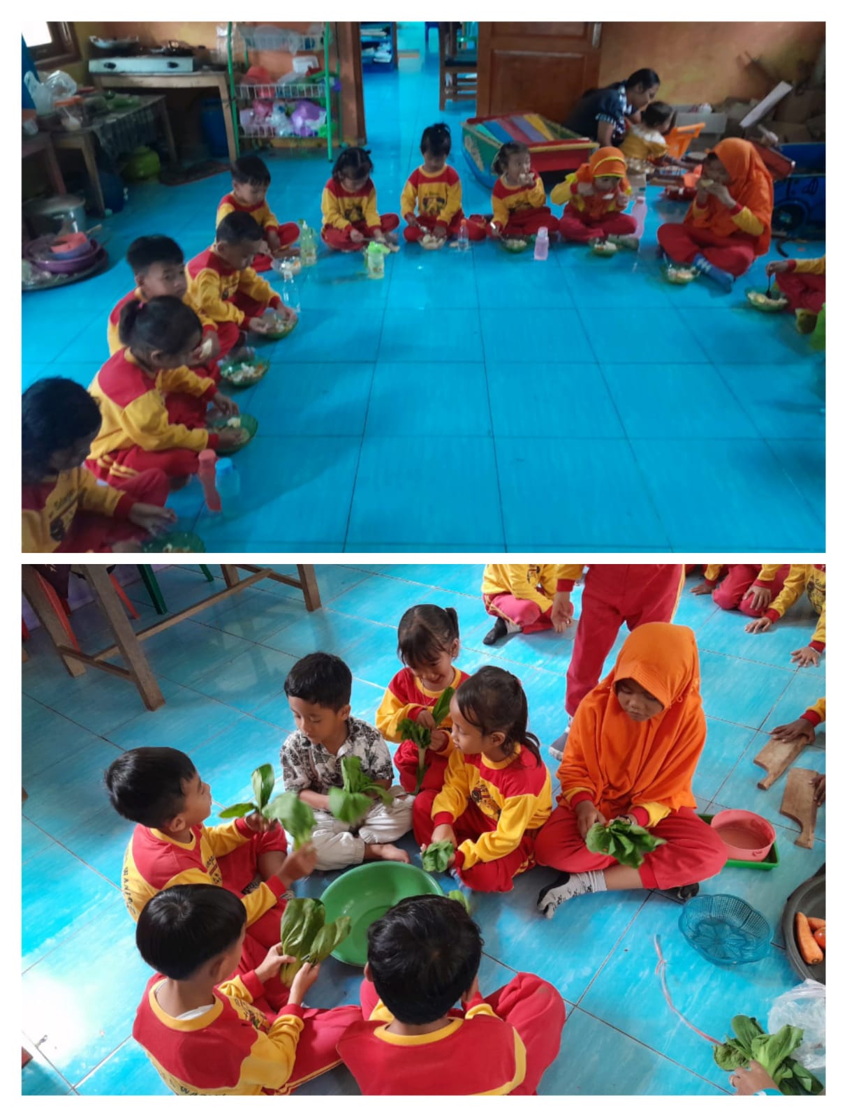 Cooking class TK Dharma wanita 2 setiap hari Sabtu, melatih anak untuk membantu orang tua, mandiri dengan makan sendiri dan lebih menghargai makanan serta membiasakan makan dengan sayur dan menu sehat