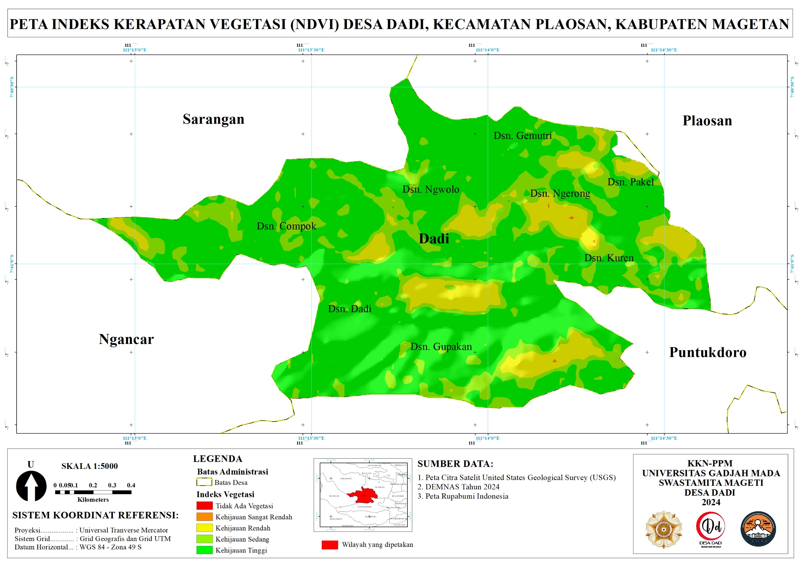 Peta Indeks Kerapatan Vegetasi (NDVI) Desa Dadi