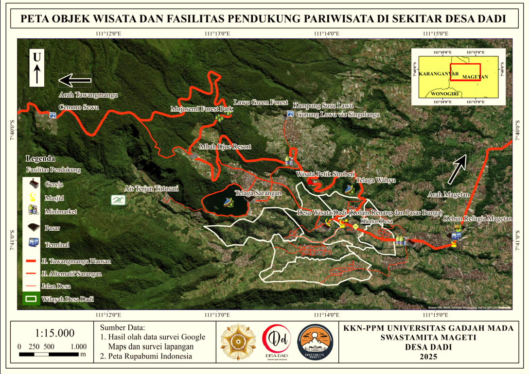 Peta Objek Wisata dan Fasilitas Pendukung Pariwisata Dadi