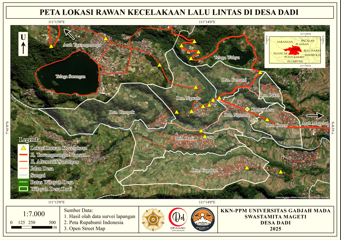 Peta Lokasi Rawan Kecelakaan Lalu Lintas di Desa Dadi